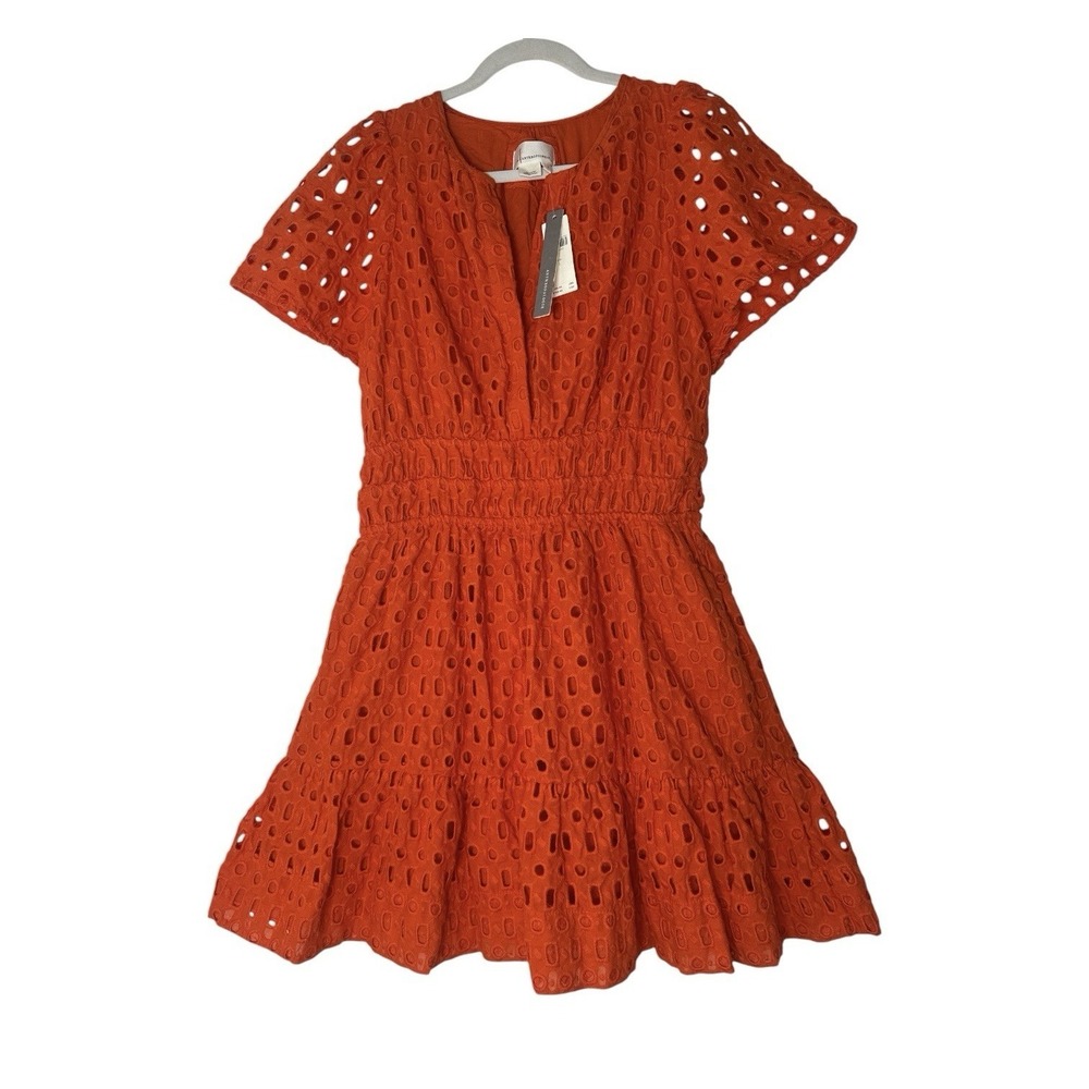 New Anthropologie The Somerset Mini Dress Women's Large Eyelet Elastic Waist - Picture 2 of 10